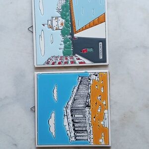 Two Vintage Ceramic Trivet Tile Greece